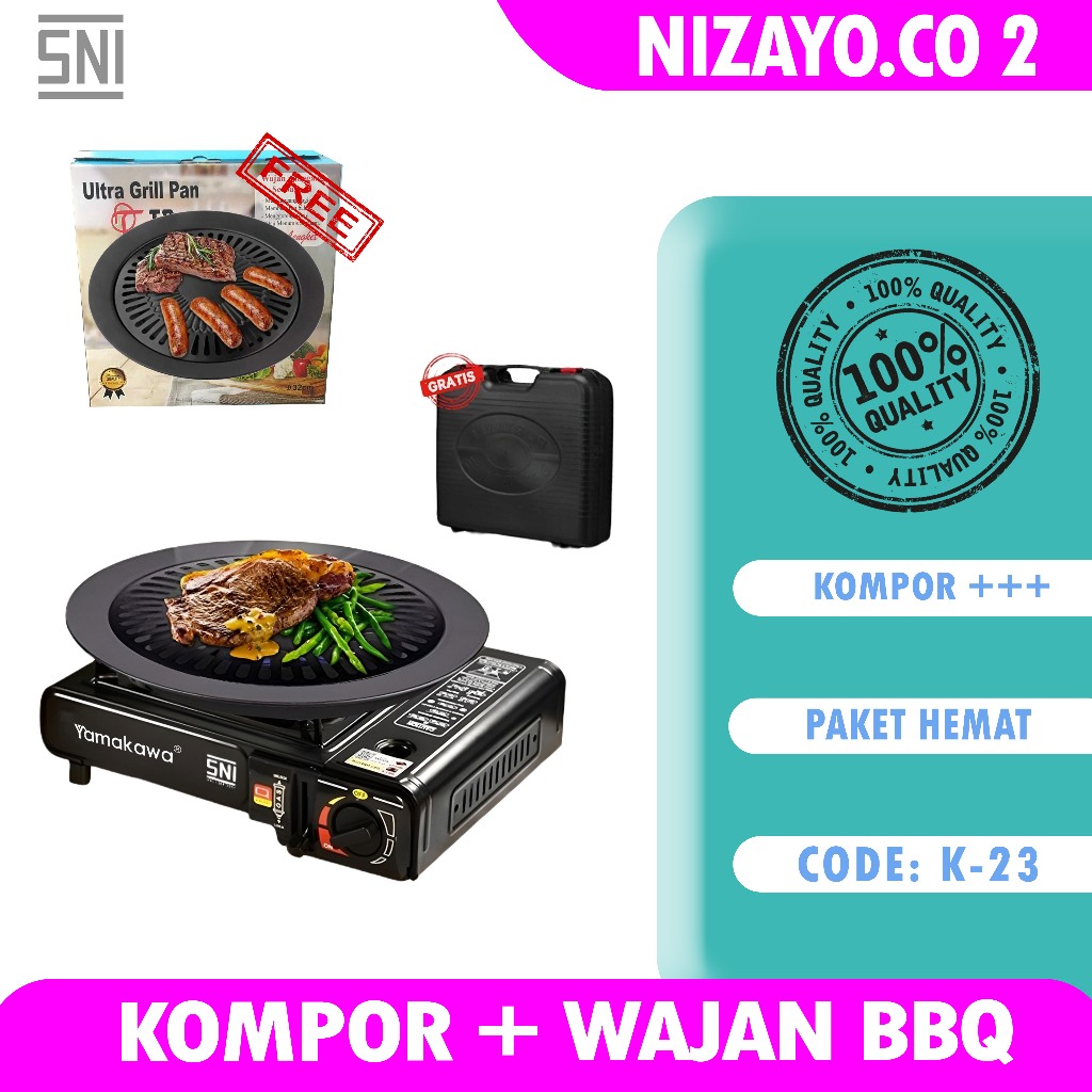 Paket Murah Kompor Grill Portable + Ultra Grill Pan 32cm / Kompor Grill Camping Free Koper Dan Wajan