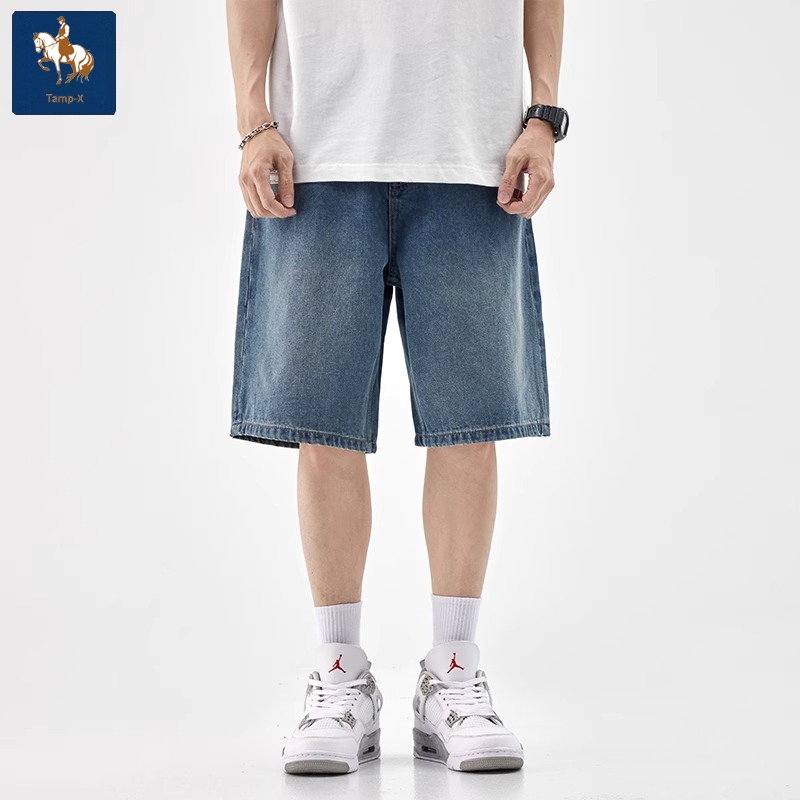 Tamp-X Oversize Jumbo Celana Pendek Pria Baggy Denim Casual Distro Baggy Jeans Retro Biru
