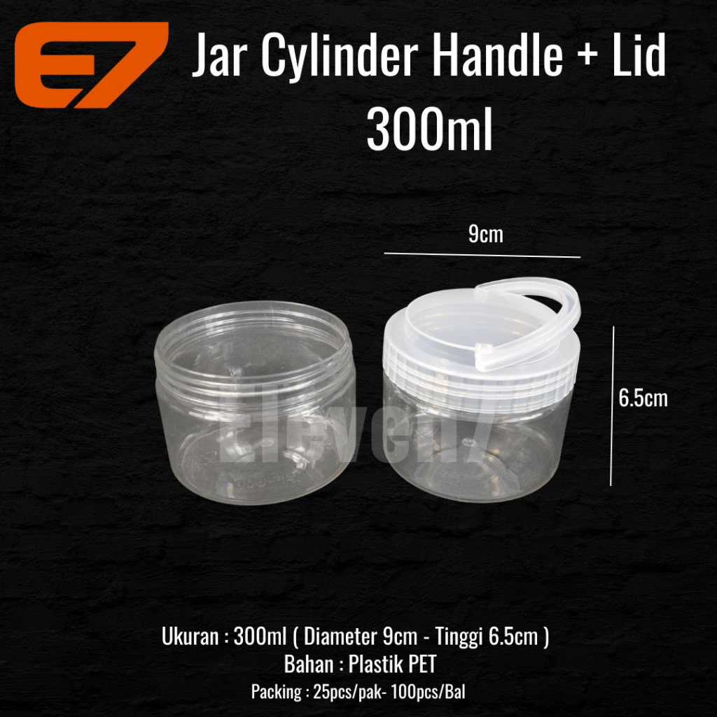 Toples Jar Cylinder PET 300ml Tutup Ulir + Handle - Toples Kue, Jar Kue Plastik