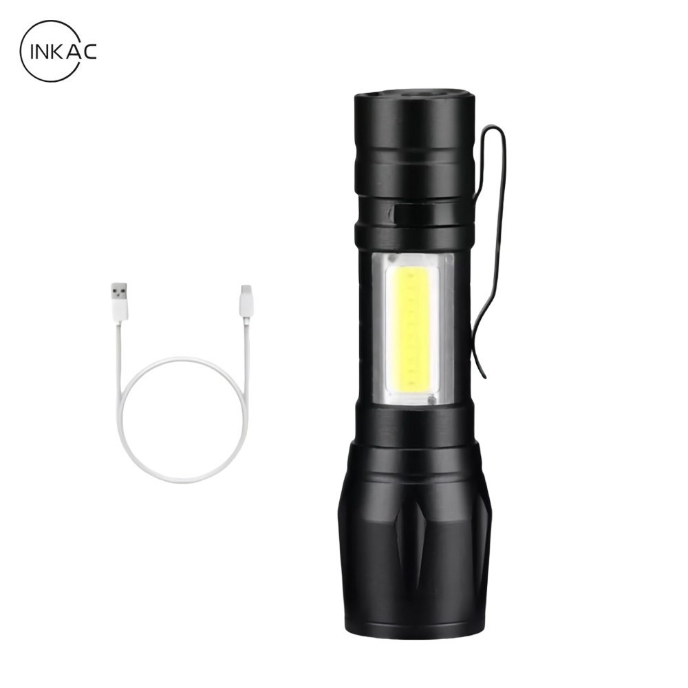 【COD】INKAC Portable LED Flashlight Mini Zoom Flashlight 3 Modes USB Rechargeable Camping Climbing Fi
