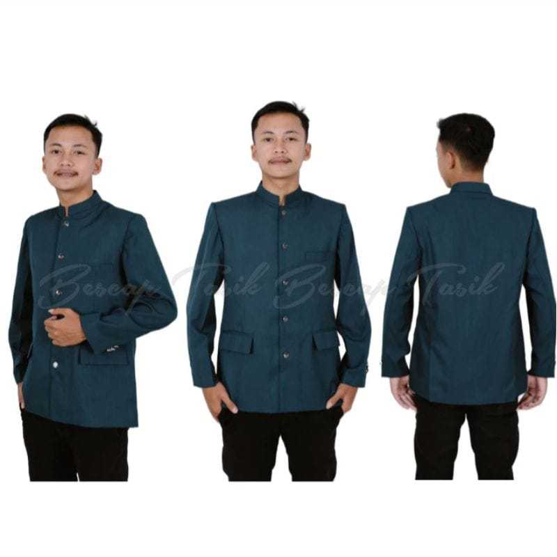 Jas Koko Terbaru  Warna Hijau Botol Model Saku Jas Atasan Pria Jas KokoBescap Tasik Jas Koko Polosan