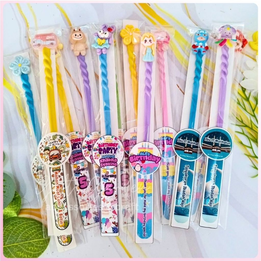 Souvenir Tunjuk ngaji Custom text (100pcs) tulisan tuding kalam karakter lucu oleh2 haji ulang tahun