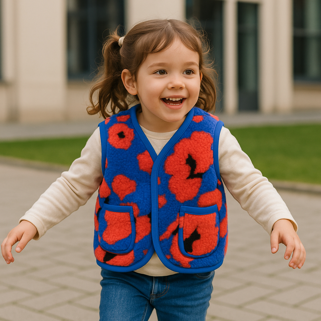 Rompi Anak Bulu Sherpa Lembut | Outer Hangat Motif Warna Cerah Usia 3-10 Tahun