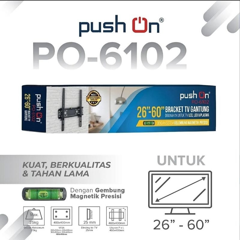 Push On Bracket TV LCD LED 26 - 60 inch PO 6102