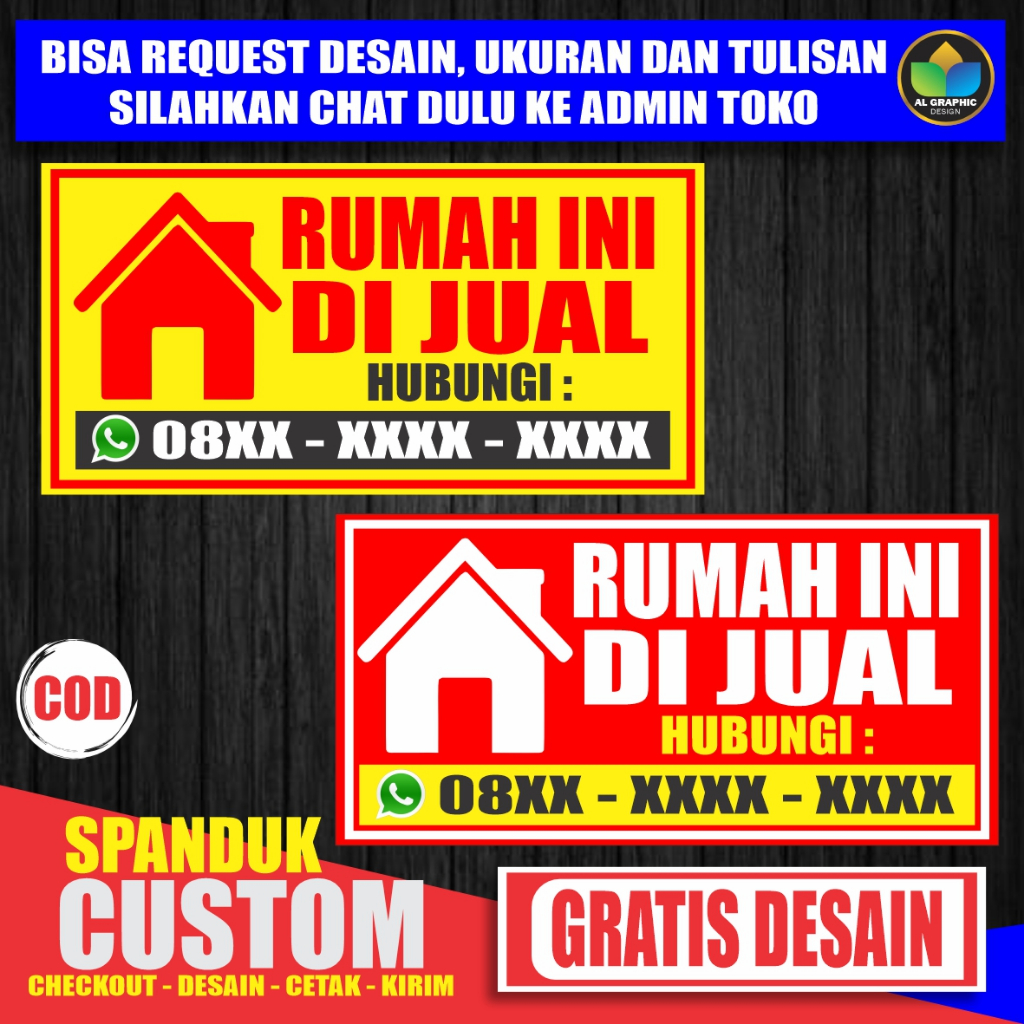 Spanduk/Banner Rumah di jual, Rumah di Sewakan, Rumah di kontrakan, Bisa Custom COD
