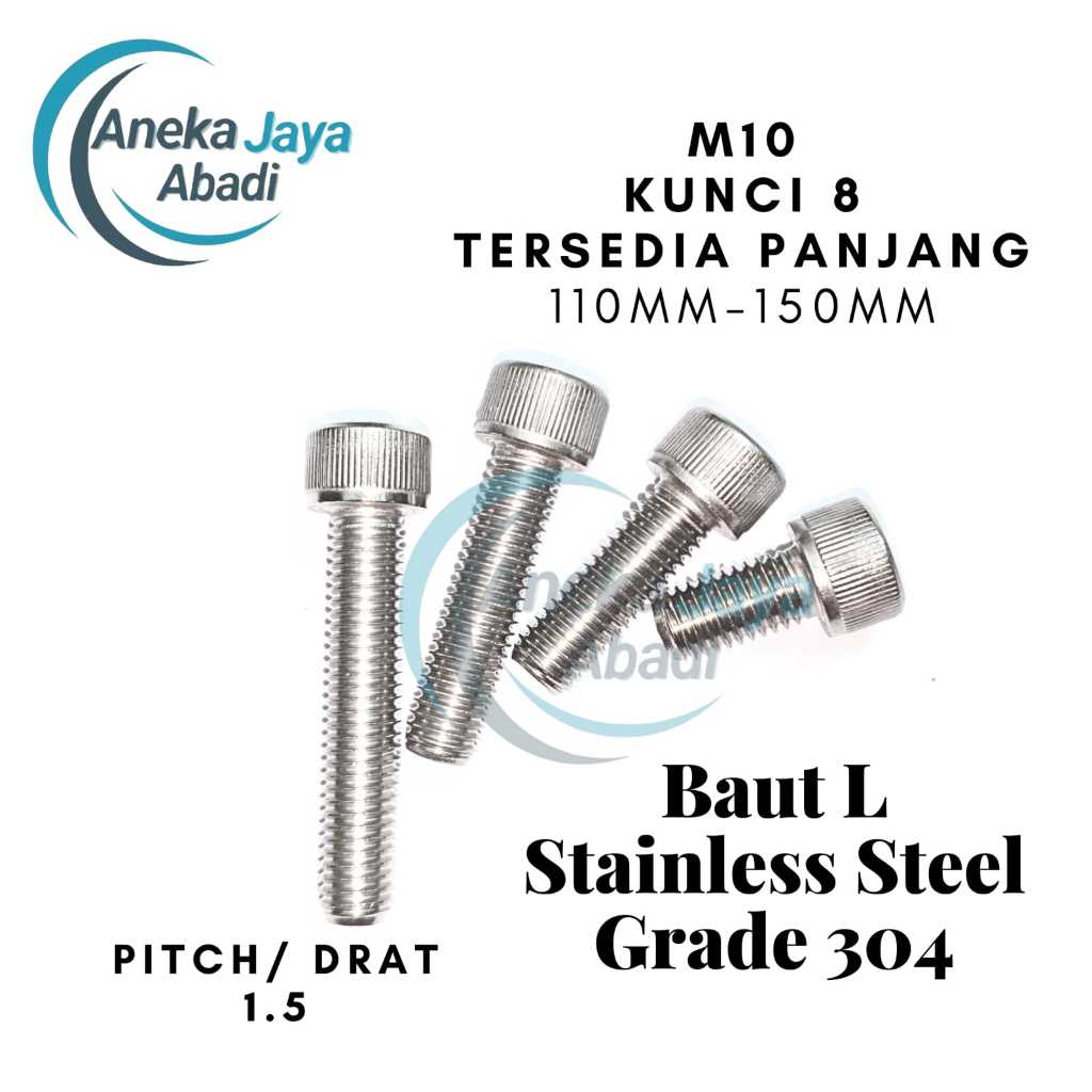 Baut L M10 SS304 Panjang 110mm - 150mm Baud L M10x110mm - M10x150mm Stainless Steel 304