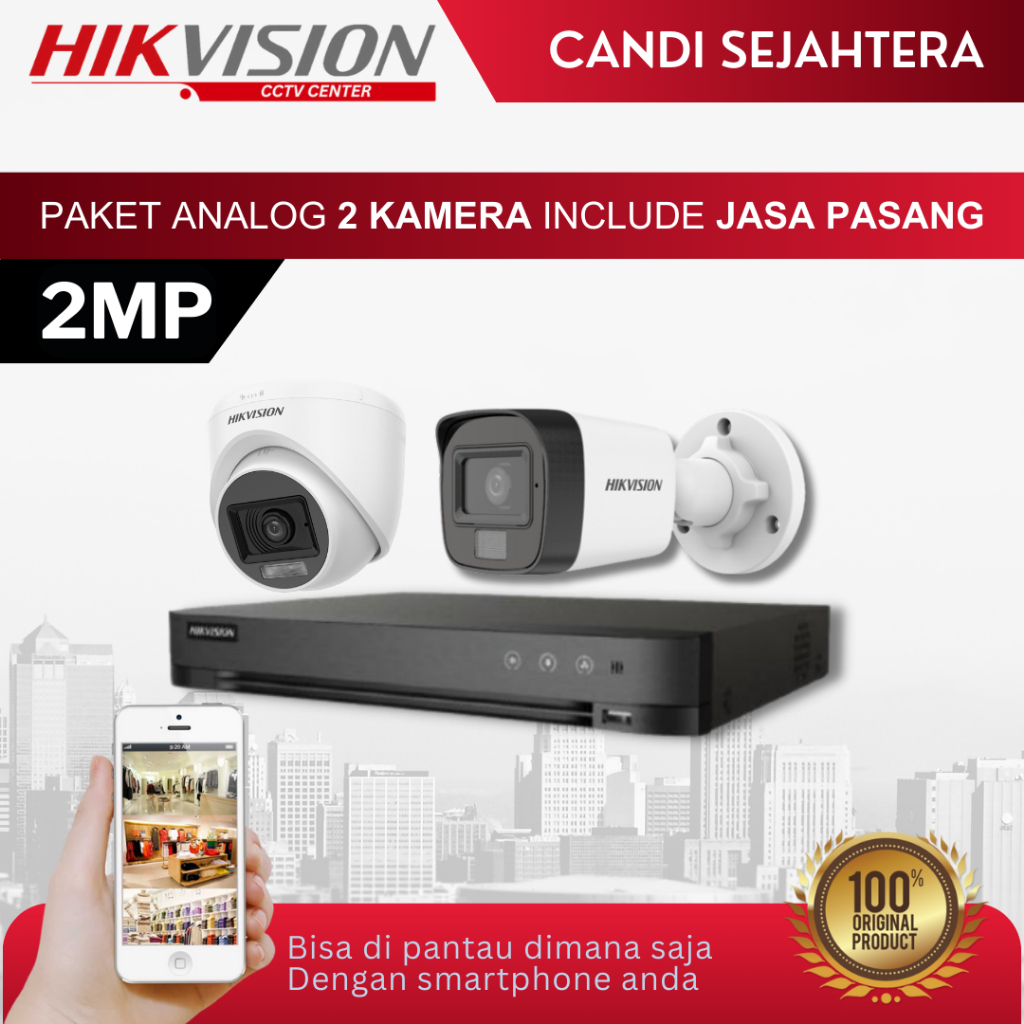 PAKET CCTV HIKVISION 2MP 2 KAMERA + INSTALASI & ONLINE DI HP
