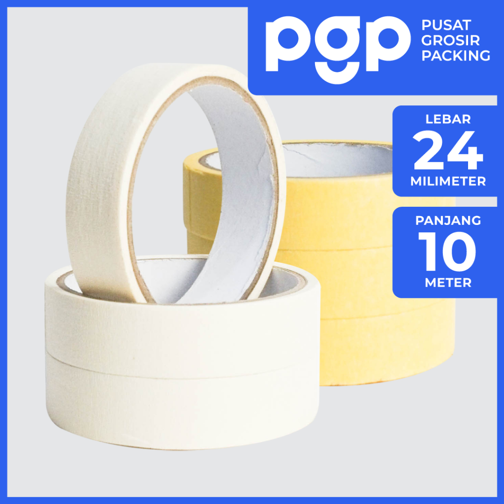 Lakban Kertas / Masking Tape Cream / Kuning 24mm x 10 Meter | 1 Slop Isi 6 Pcs/Roll | Lakban Murah B