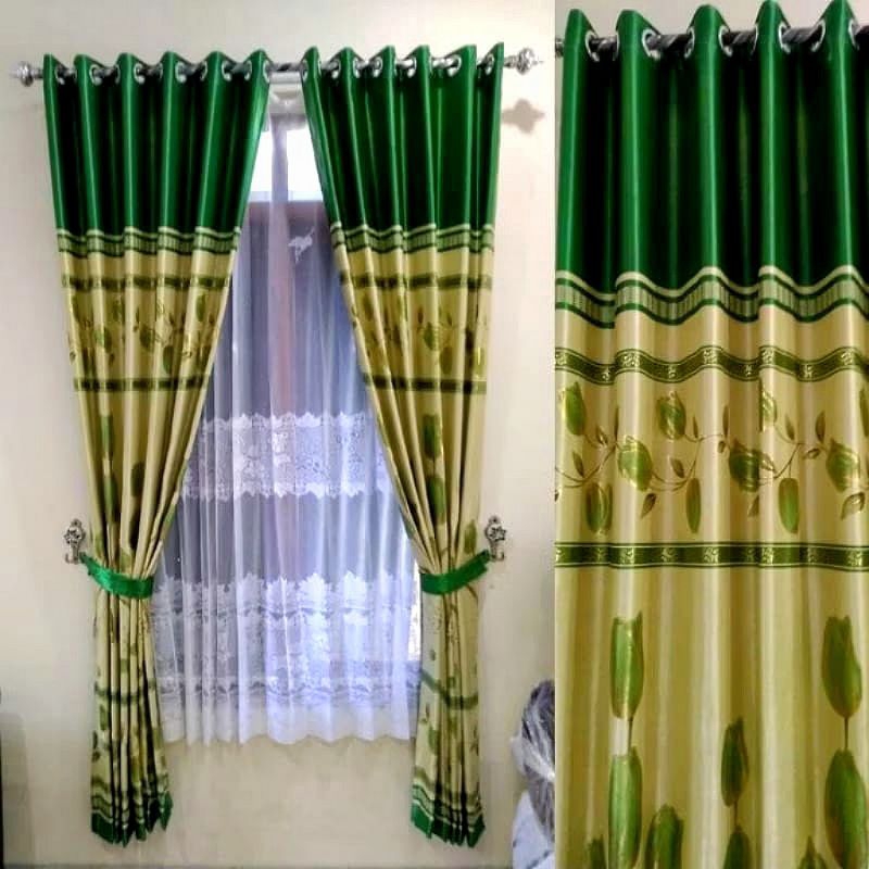 gorden jendela pintu gorden rumah minimalis terbaru bunga tulip hijau