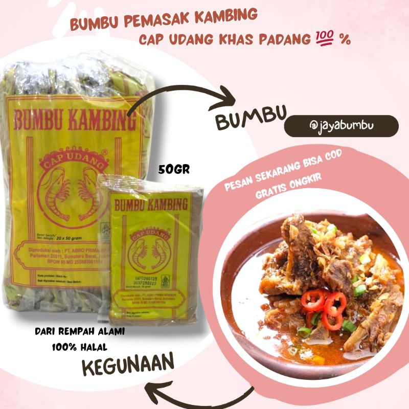 

KAYABUMBU - Bumbu Pemasak Kambing Cap Udang Khan Minang No.1 50gr