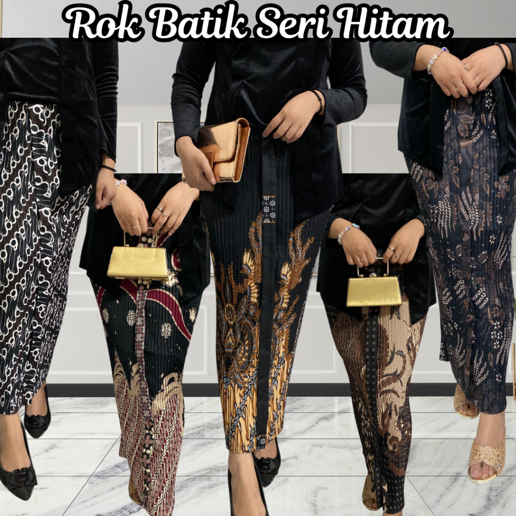 Rok Kebaya Wiru/Wiron Seri Hitam batik plisket jarik instant Melar untuk kondangan wisuda amongtamu