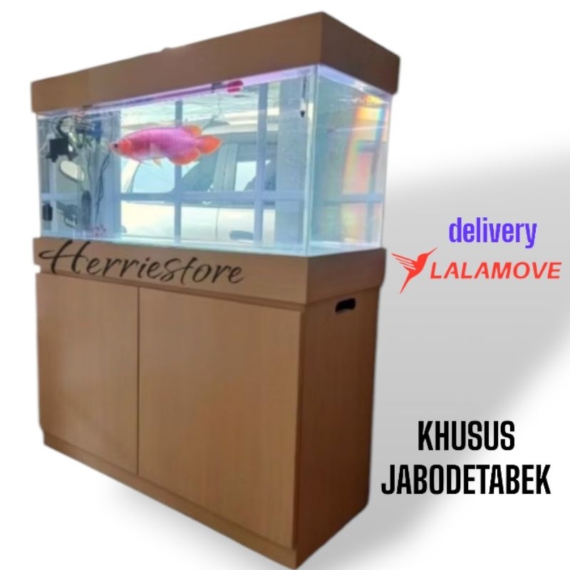 Aquarium 100cm&120cm set cabinet. (JABODETABEK) meja+tutup aquarium+filter talang.