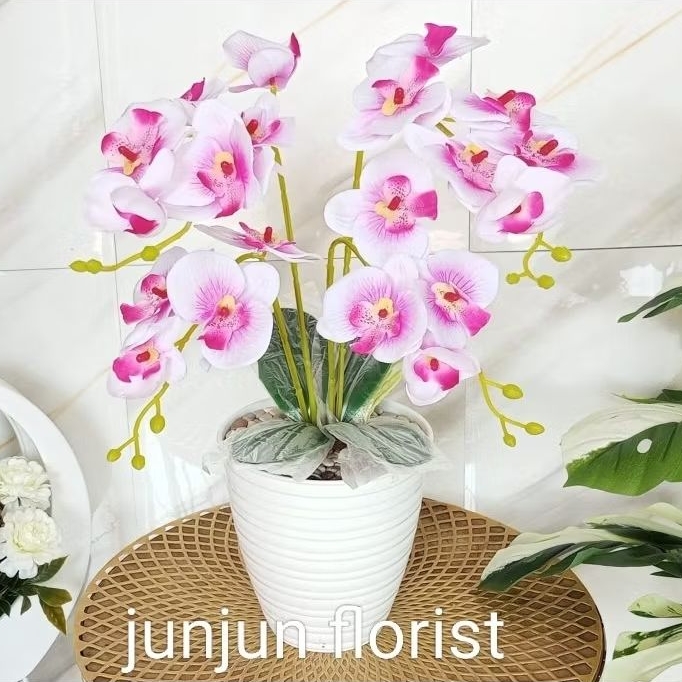 bunga anggrek jumbo artificial pot menara//tanaman hias bunga anggrek plastik empat juntai