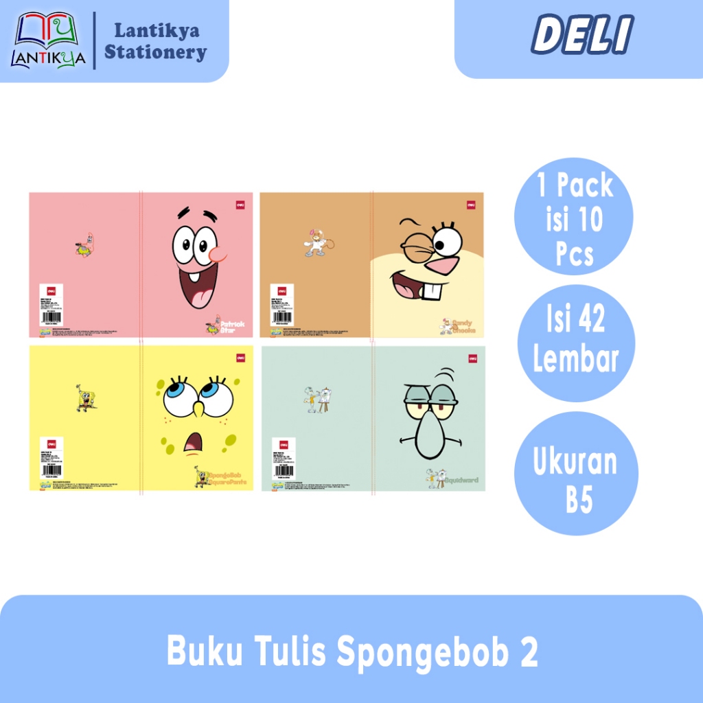 

[1 PACK] Buku Tulis B5 DELI 42 Lembar Spongebob 2 / CNB 542 SPONGEBOB 2