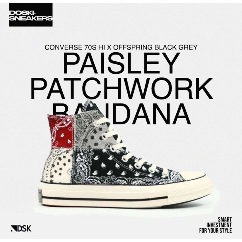 ￼Converse All Star Chuck Taylor 70S HI X Offspring Paisley Patchwork Black Grey 100% Original Sneake