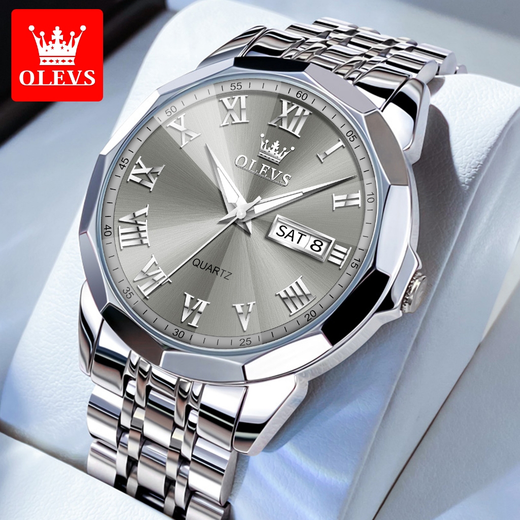 OLEVS Jam Tangan Pria Casual Keren Original Stainless Steel Rantai Anti Air Jam Tangan Cowok 9990