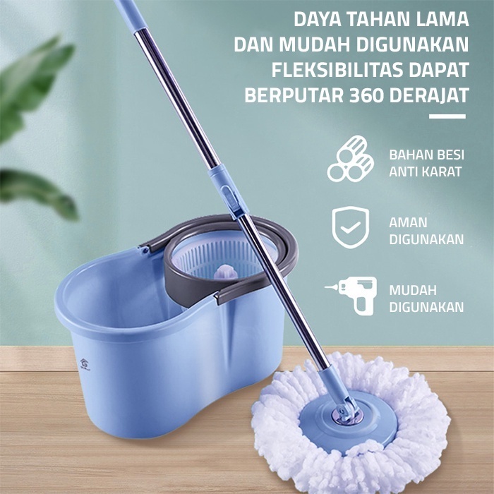 Spin Mop Alat Pel Lantai putar /alat pel ember putar otomatis| Pengepel Lantai Alat Pembersih Pel Al