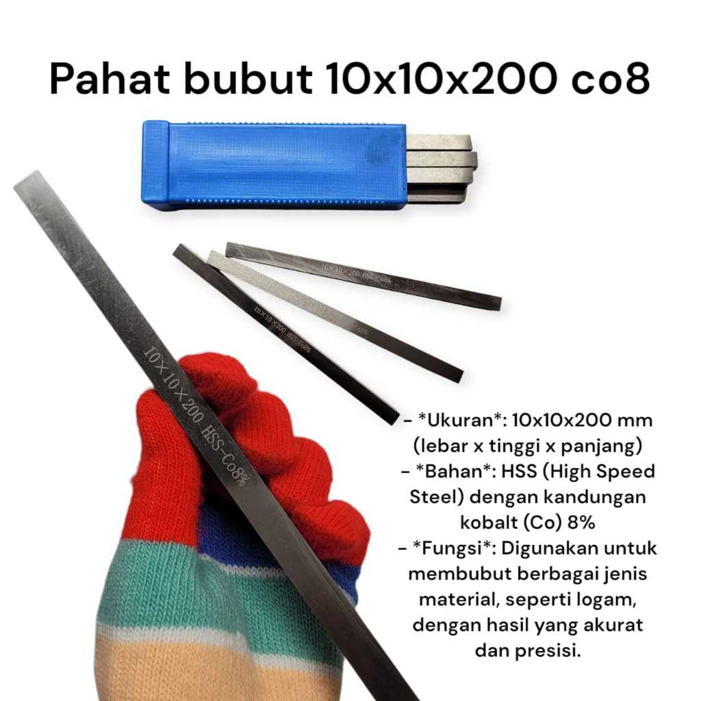 Pahat Bubut HSS - Cobalt 8% 10x10x200 / Betel Bubut Co8 / Mata Pisau Bubut Co8 / Mata Pisau Stainles
