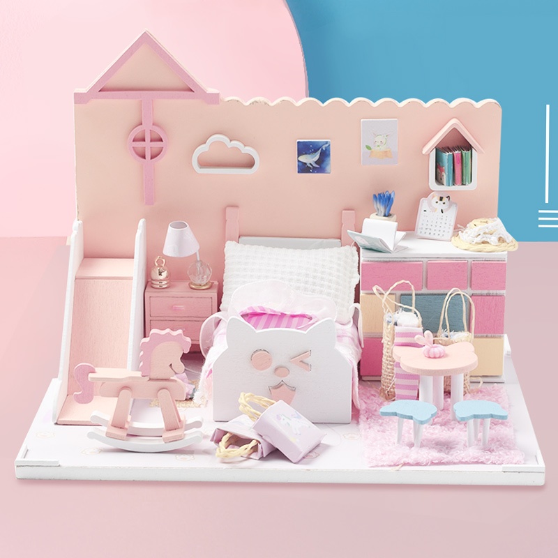 Rumah Boneka Benteng Pink Mainan Anak + Perabotan Lengkap Aman