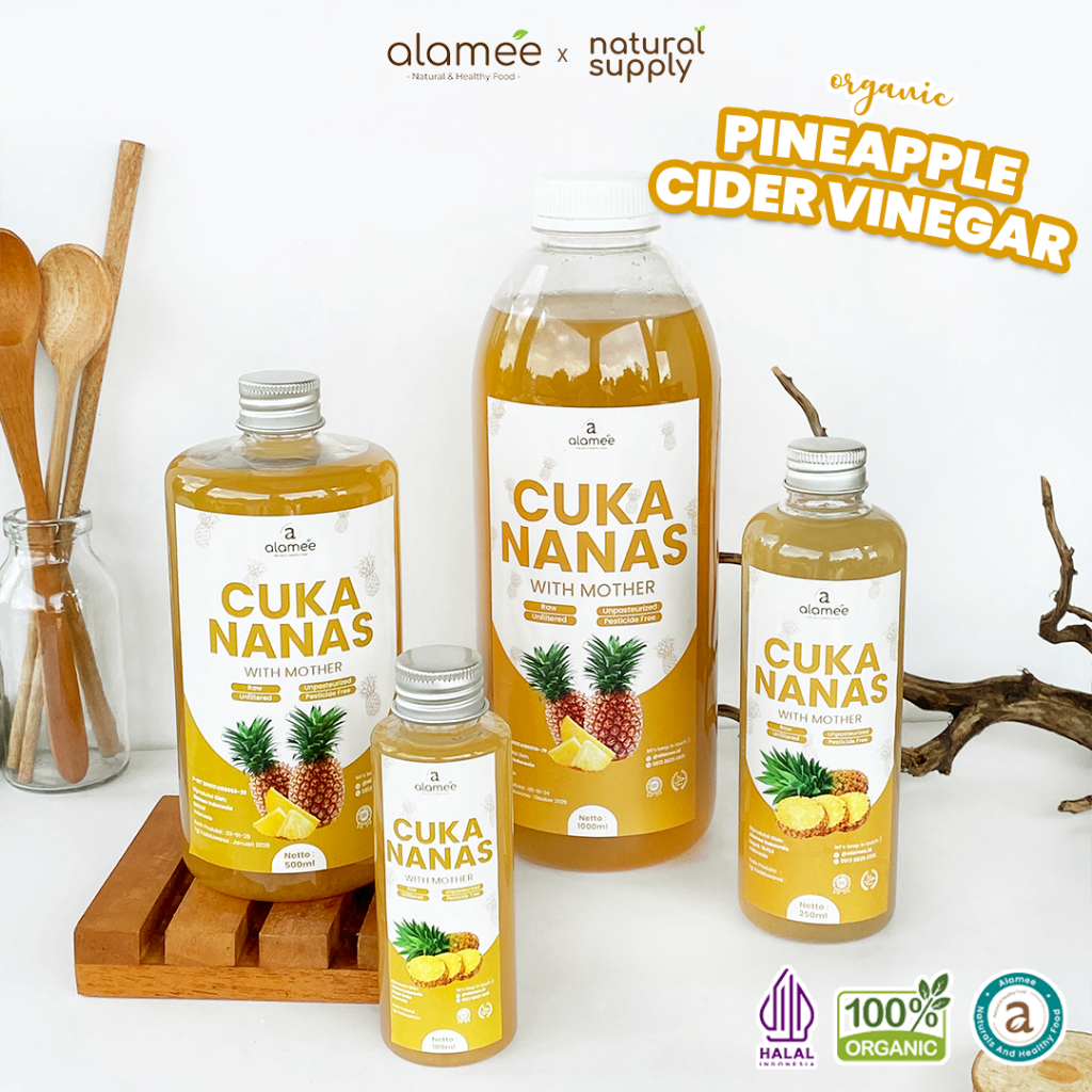 

ALAMEE Cuka Nanas Original Pineapple Cider Vinegar With Mother Organik Asli 500ml 1 Liter