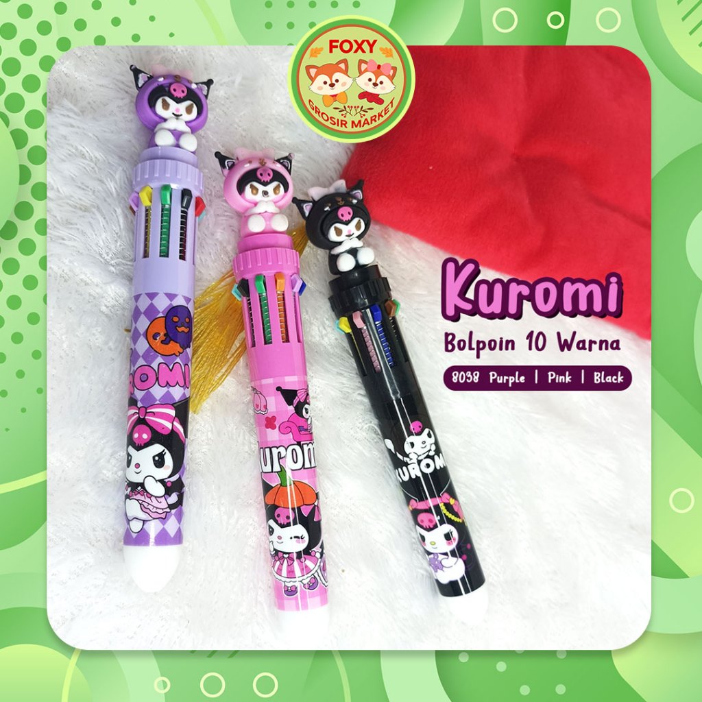 

Bolpoin 10 Warna Karakter Kuromi Comel Lucu Pink Ungu Hitam / Bolpoin Kuromi 8038