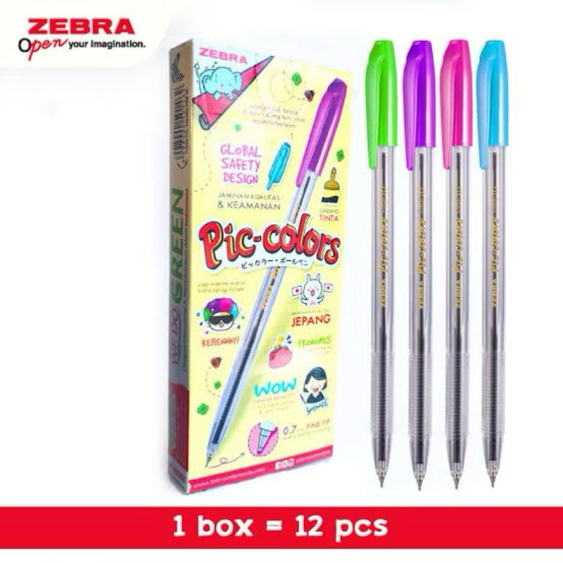 

Pulpen Zebra Pic Colors 0.7mm (1 box isi 12 pcs)