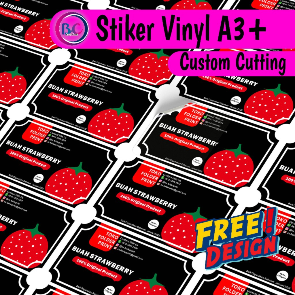 

Stiker Vinyl A3+ Anti Air Label Kemasan Produk (Custom Cutting)
