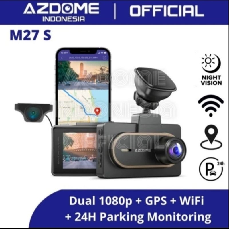 Azdome M27s Dual Camera Dashcam GPS WiFi Dash Cam Mobil M27 - M27s + 2