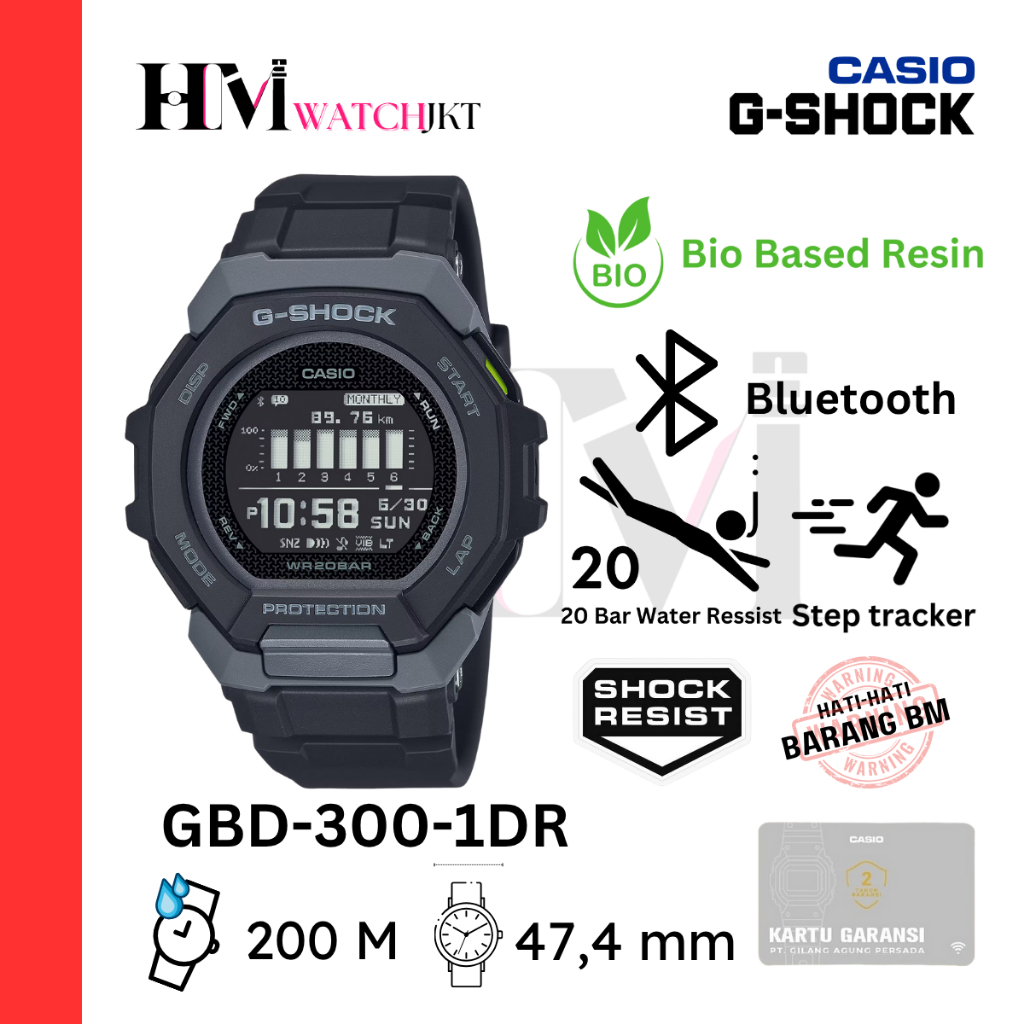 CASIO G-SHOCK GBD-300-1DR Jam Tangan Pria Original Digital Bluetooth Steptracker Olahraga Antiair GB