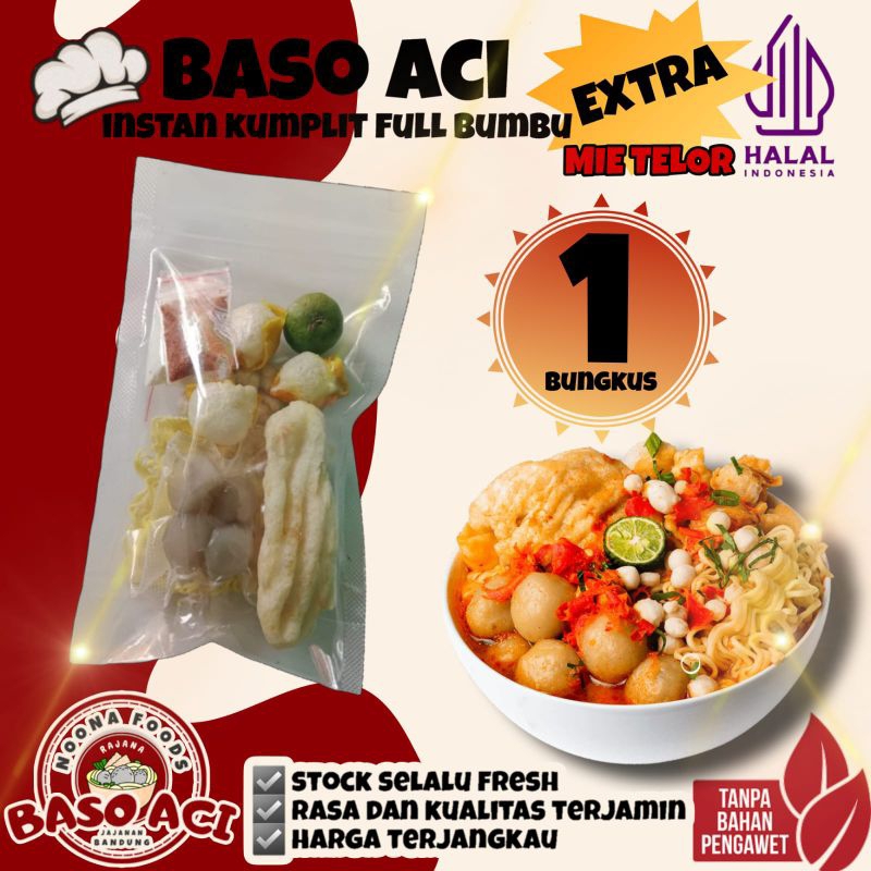 

Baso Aci Instan Extra Mie Telor Khas Bandung Komplit Full Bumbu Pedas EXTRA Mie Telor / Baci Kuah /Bakso olahan / Boci Homemade - Makanan Cemilan Viral