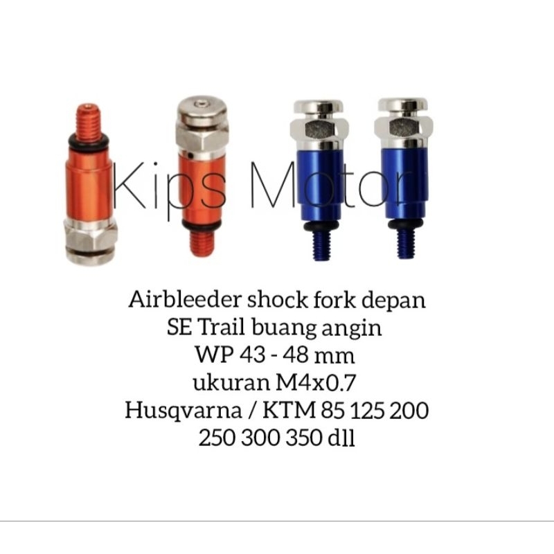 Airbleeder air bleeder shock fork depan SE Trail pentil buang angin WP 43 - 48 mm ukuran M4x0.7 Husq