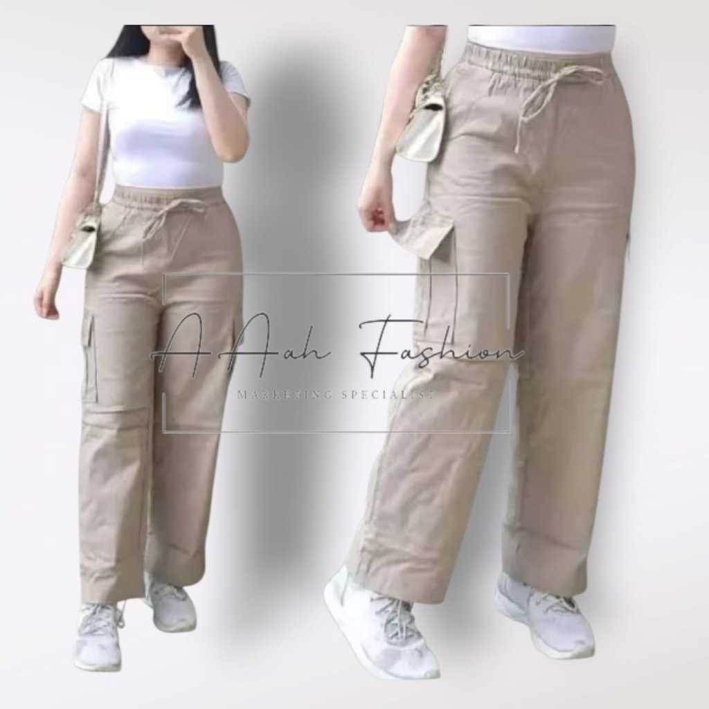 CELANA PANJANG KULOT CARGO  WANITA BAHAN TWILL STRETCH CASHUAL PREMIUM