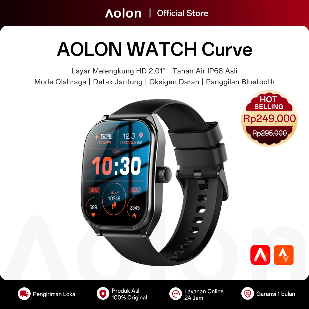 Aolon Curve Smart Watch New | IP68 Waterproof | 2.01-inch Curved IPS Screen | Bluetooth Call | Runni