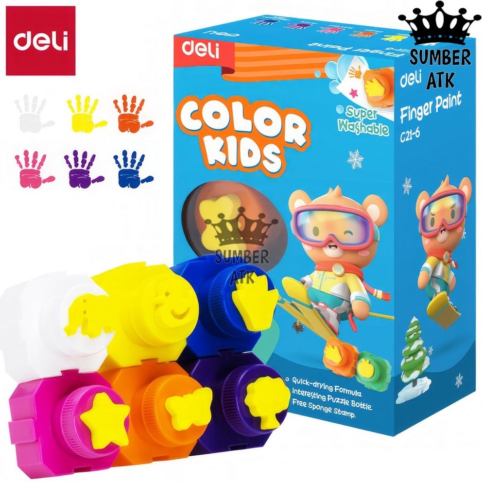 

KODE U27W Finger Paint Super Washable Color Kids Cat Jari Tangan Deli 2ml x 6 Warna C216