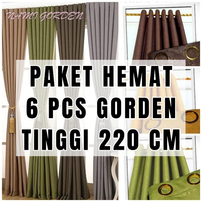 Promo 6 Pcs Gorden Jendela Dan Pintu Minimalis Smokeing 10 Lubang Terlaris Ukuran L.110cm X T.220cm
