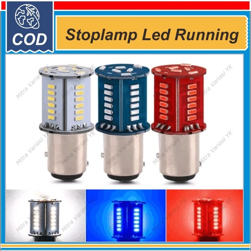 LAMPU REM RUNNING MENGALIR MOBIL MOTOR LED KEDIP STOBO MERAH BIRU PUTIH BAYONET KAKI 2 BAY15D SUPRA 