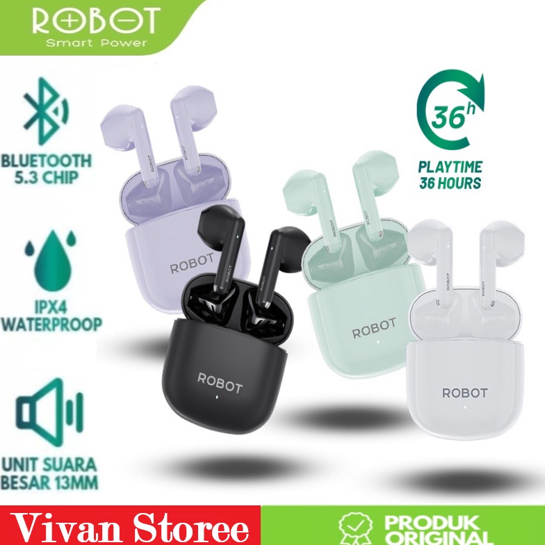 KODE V92N Robot Airbuds T6 TWS Headset Wireless Bluetooth 53 Earphone Half Ear 13mm  Garansi Origina