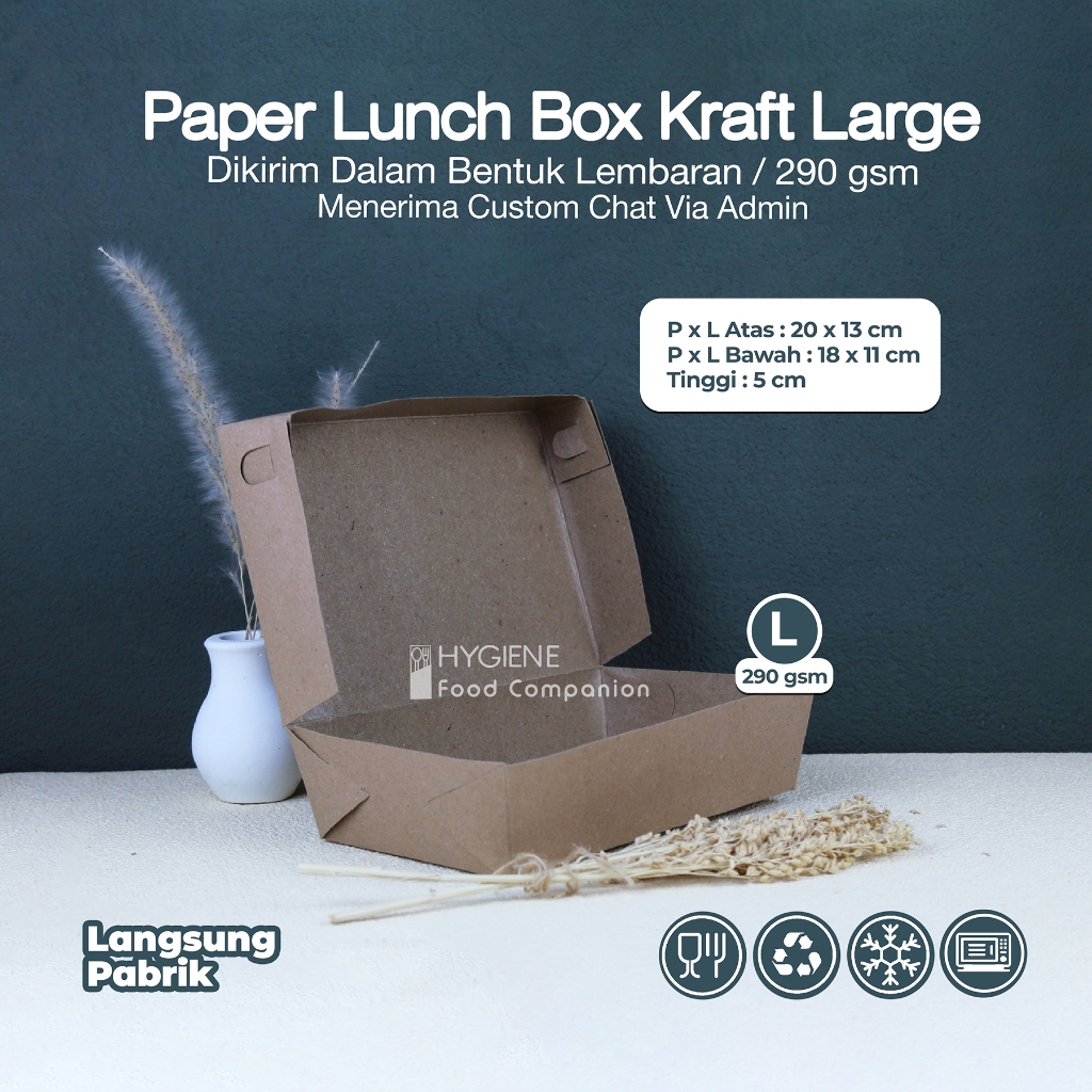 LUNCH BOX PAPER LARGE BAHAN KRAFT FULL LAMINASI / PAPER LUNCH BOX SIZE L 325 GSM