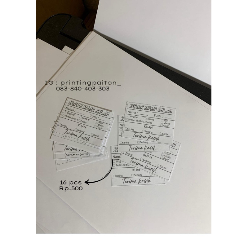 

CETAK KERTAS ORDERAN SEBLAK 16 pcs