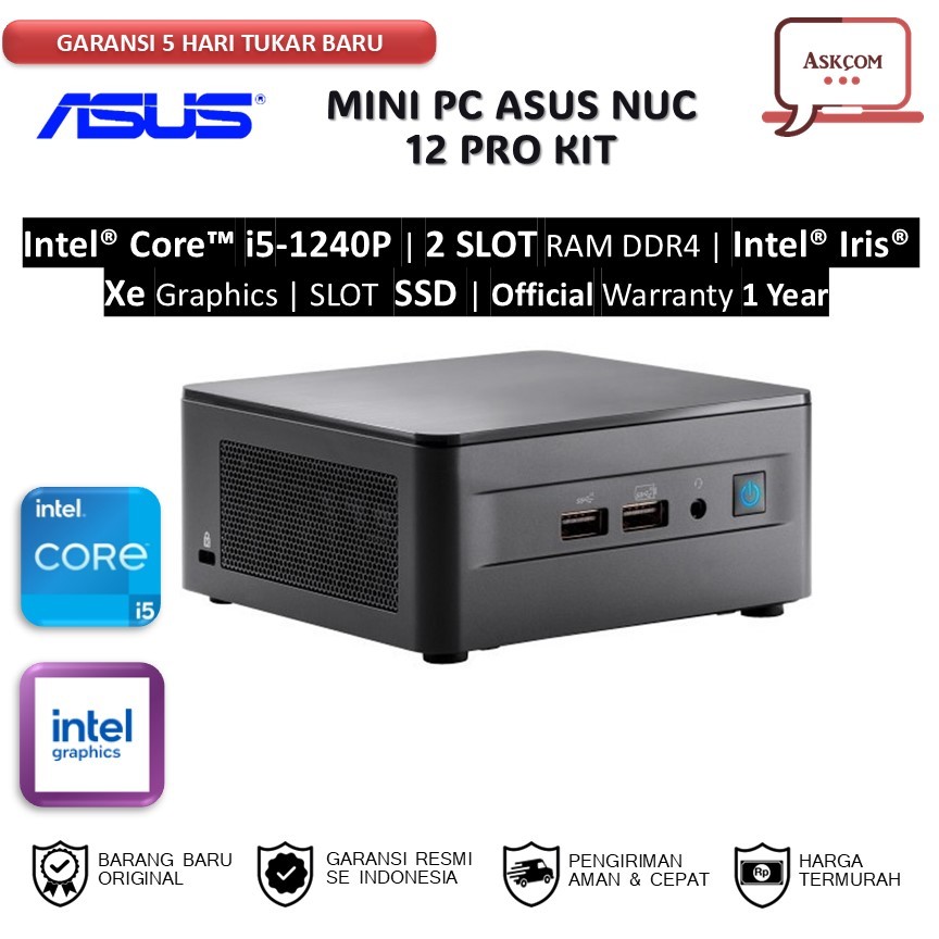 Mini PC Asus NUC 12 Pro Kit NUC12WSH Intel Core i5 1240P Intel IRIS Xe Graphics -RNUC12WSHI500000I