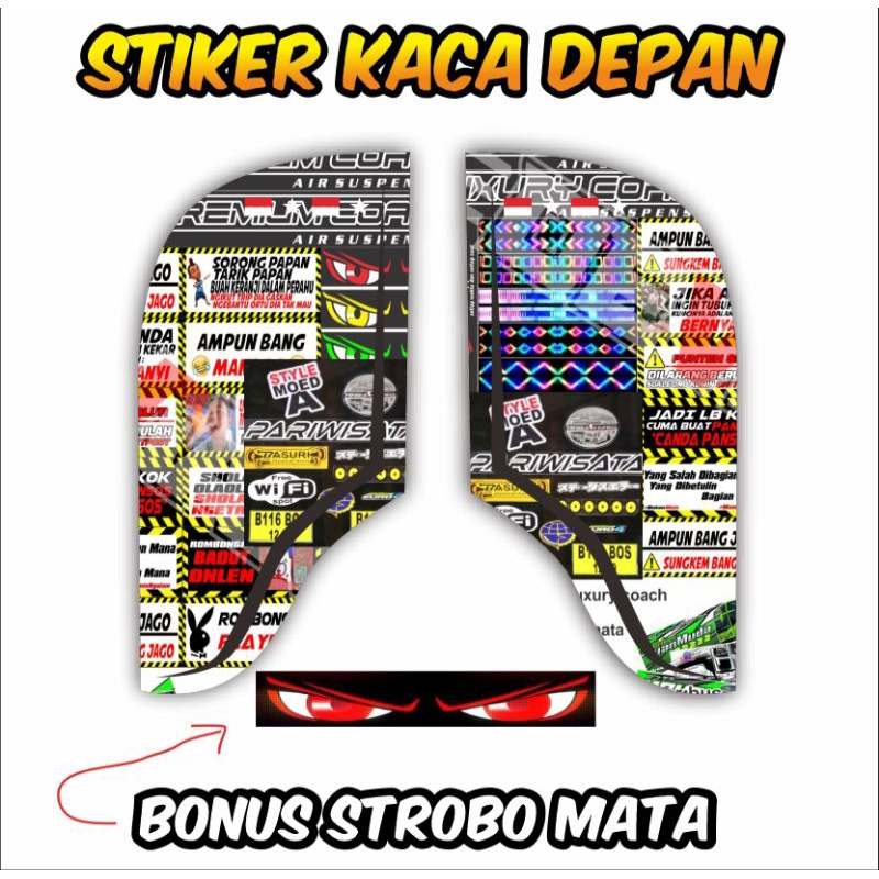 STIKER KACA DEPAN + BONUS STROBO MATA ORIGINAL (UNTUK MINIATUR BUS BASURI)