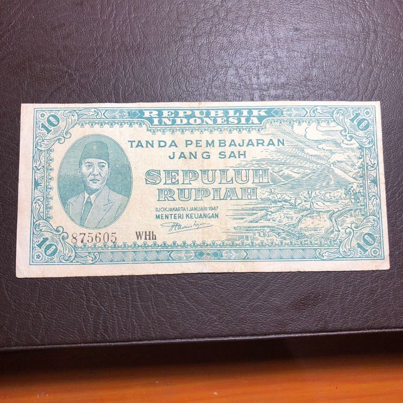 Uang Kuno Indonesia Asli Seri Soekarno 10 Rupiah Tahun 1947 No KP