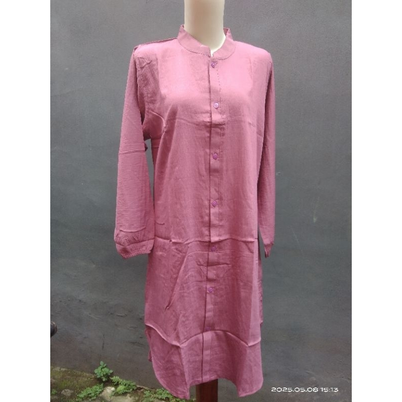 TUNIK LINEN BAJU ATASAN MUSLIM WANITA LENGAN PANJANG TUNIK HARIAN BAHAN ADEM PREMIUM POLOS BUSUI FRI