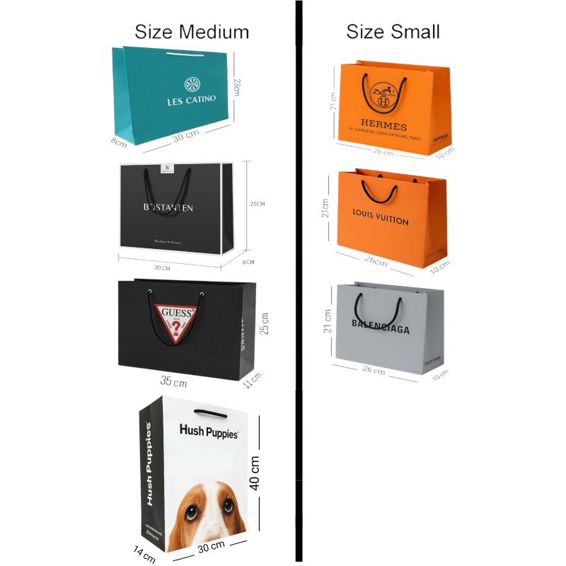 

Paperbag Branded (Guess, Bostanten, Hush Puppies, Les Catino, Hermess, LV, Balenciaga) Pembungkus Tas Termurah se-shopee