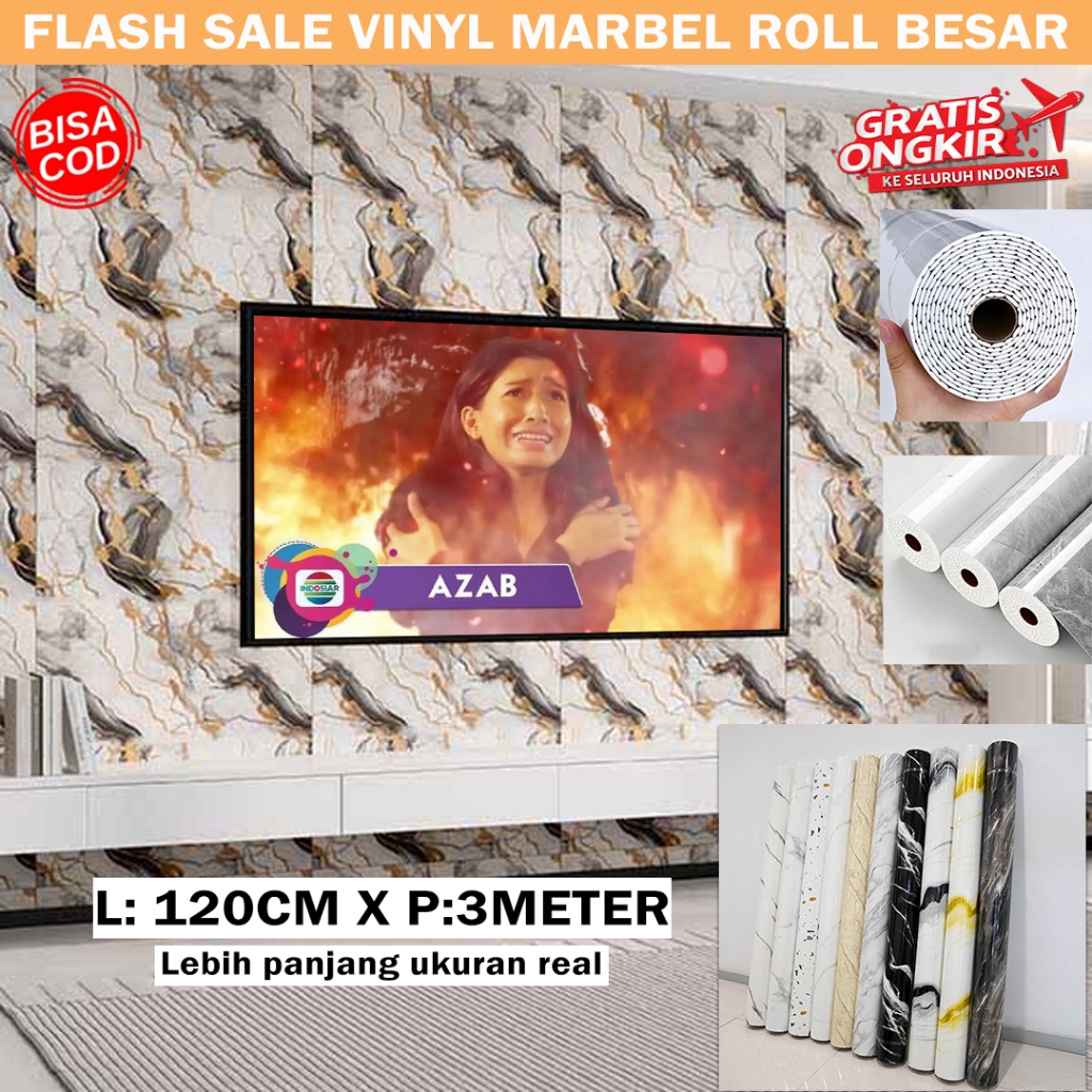 Wallpaper dinding Vinyl Marble 1.2 x 3M Tebal 2.5mm / Wallpaper Dinding Motif Vinyl Sticker Kamar