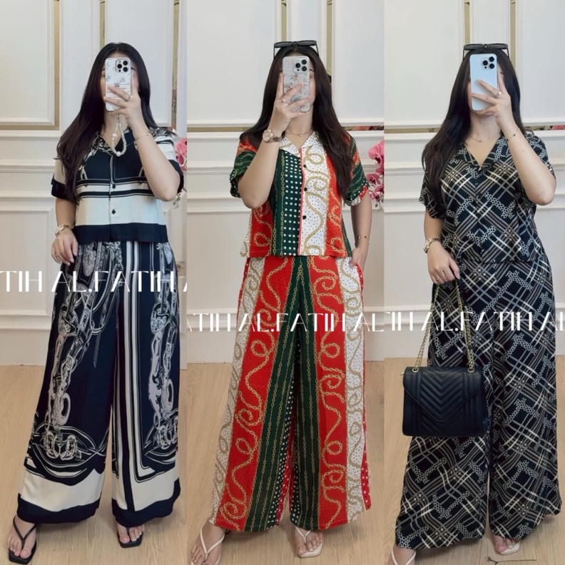 KODE M63B One Set Crop Top Celana Kulot Rayon BungaBunga