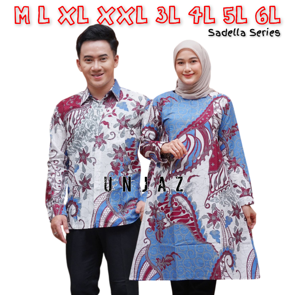 Sadella Series - Couple Kemeja Tunik Batik Putih Abu Maroon Hijau Denim Sarimbit Seragam Sarimbit
