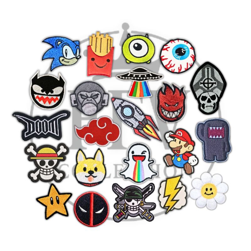FFV - Patch Bordir Emblem Lucu Karakter Berbagai Motif Emblem Bordir Spiderman,Mario,sonic Dll Akses
