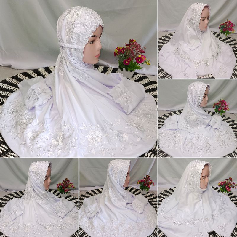 MUKENA  DEWASA LAJURAN MUKENA TERUSAN  BORPUT ( BORDIR PUTIH )