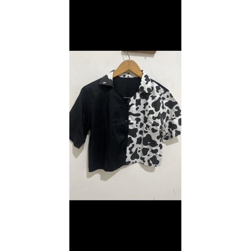 kemeja wanita crop two tone